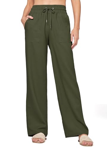 WILLIT Jogginghose Damen Baumwolle Leinenhosen Weites Bein Freizeithose Lässige Palazzo Hosen Leinen Lounge Strandhosen mit Taschen 31" Armeegrün XL WILLIT Jogginghose Damen Baumwolle Leinenhosen Weites Bein Freizeithose Lässige Palazzo Hosen Leinen Lounge Strandhosen mit Taschen 31" Armeegrün XL von WILLIT