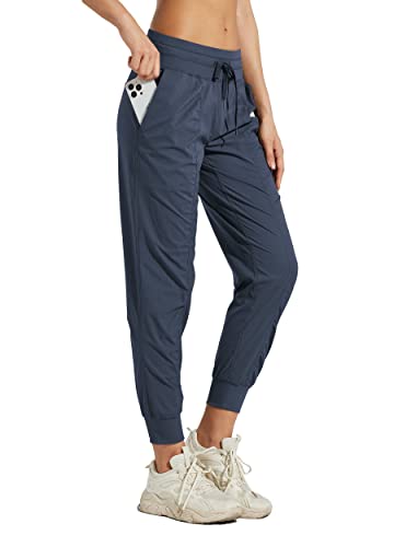 WILLIT Laufhose Damen Studio Sporthose Jogginghose Leicht Tanzhose Wanderhose Freizeithose Gestreift Workout Lounge Reise Kordelzug Hose mit Taschen Dunkelblau XL von WILLIT