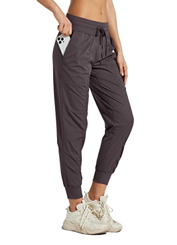 WILLIT Laufhose Damen Studio Sporthose Jogginghose Leicht Tanzhose Wanderhose Freizeithose Gestreift Workout Lounge Reise Kordelzug Hose mit Taschen Grau L von WILLIT