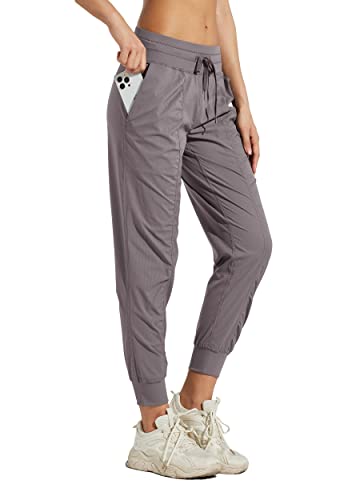 WILLIT Laufhose Damen Studio Sporthose Jogginghose Leicht Tanzhose Wanderhose Freizeithose Gestreift Workout Lounge Reise Kordelzug Hose mit Taschen Hellbraun XXL von WILLIT
