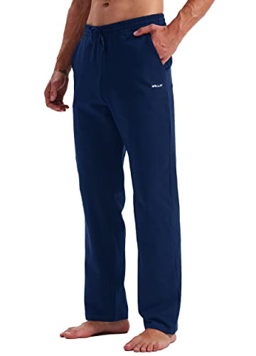 WILLIT Jogginghose Herren Baumwolle Yoga Sweathose Trainingshose unten offen Athletic Sporthose Lounge Pants Loose Männer Yogahose mit Taschen Marineblau M von WILLIT