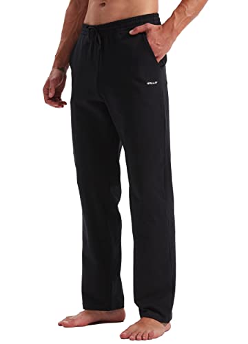 WILLIT Jogginghose Herren Baumwolle Yoga Sweathose Trainingshose unten offen Athletic Sporthose Lounge Pants Loose Männer Yogahose mit Taschen Schwarz L von WILLIT