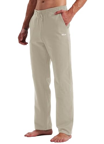 WILLIT Jogginghose Herren Baumwolle Trainingshose Sporthose Lang Freizeithose Fitness Yogahose Sweathose Lounge Pants Loose Männer mit Taschen Khaki S von WILLIT