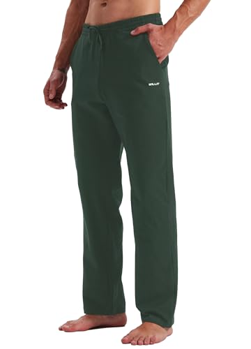 WILLIT Jogginghose Herren Baumwolle Trainingshose Sporthose Lang Freizeithose Fitness Yogahose Sweathose Lounge Pants Loose Männer mit Taschen Olivgrün L von WILLIT