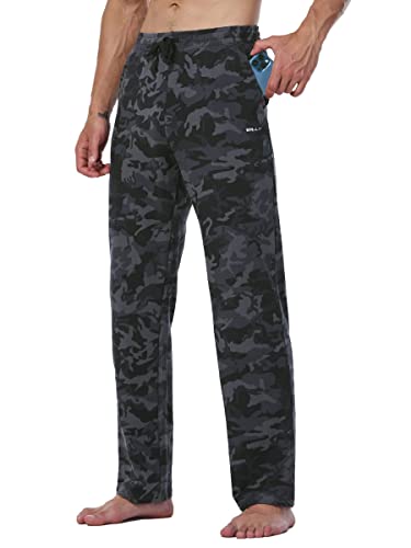 WILLIT Jogginghose Herren Baumwolle Yogahose Sweathose Trainingshose unten offen Athletic Sporthose Lounge Pants Loose Männer mit Taschen Schwarz Tarnmuster XL von WILLIT