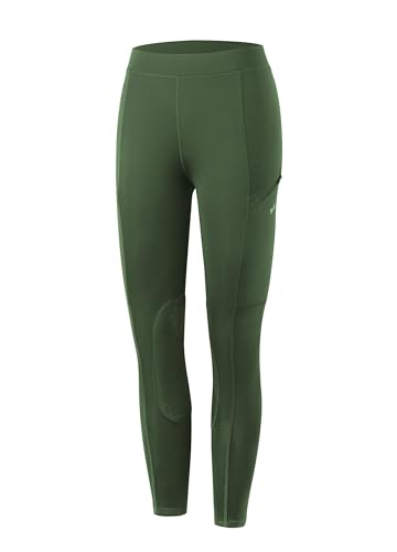 WILLIT Kinder Reithose Mädchen Reitleggings Kniebesatz Jugend Reiten Hosen Sommer Atmungsaktives elastisch mit Taschen Armeegrün XL von WILLIT