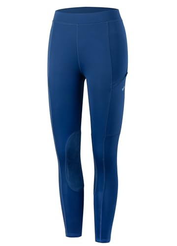 WILLIT Kinder Reithose Mädchen Reitleggings Kniebesatz Jugend Reiten Hosen Sommer Atmungsaktives elastisch mit Taschen Dunkelblau XL von WILLIT