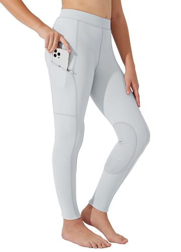 WILLIT Kinder Reithose Mädchen Reitleggings Kniebesatz Jugend Reiten Hosen Sommer Atmungsaktives elastisch mit Taschen Hellgrau XS von WILLIT