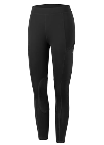WILLIT Kinder Reithose Mädchen Reitleggings Kniebesatz Jugend Reiten Hosen Sommer Atmungsaktives elastisch mit Taschen Schwarz S von WILLIT