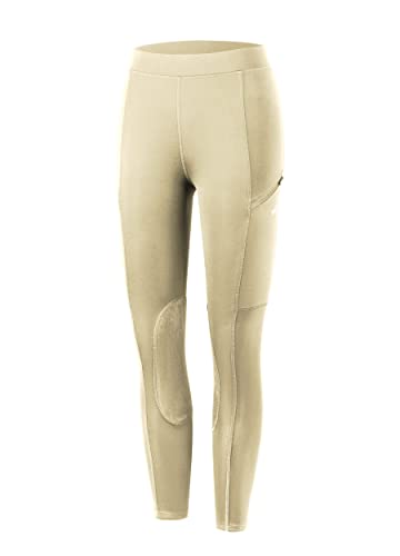WILLIT Kinder Reithose Mädchen Reitleggings Kniebesatz Jugend Reiten Hosen Sommer Atmungsaktives elastisch mit Taschen Hellkhaki XS von WILLIT