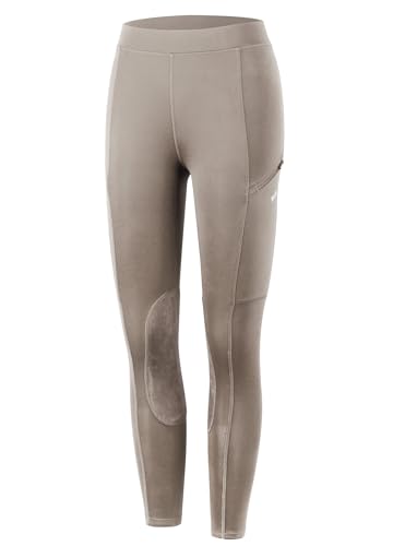 WILLIT Kinder Reithose Mädchen Reitleggings Kniebesatz Jugend Reiten Hosen Sommer Atmungsaktives elastisch mit Taschen Khaki XL von WILLIT