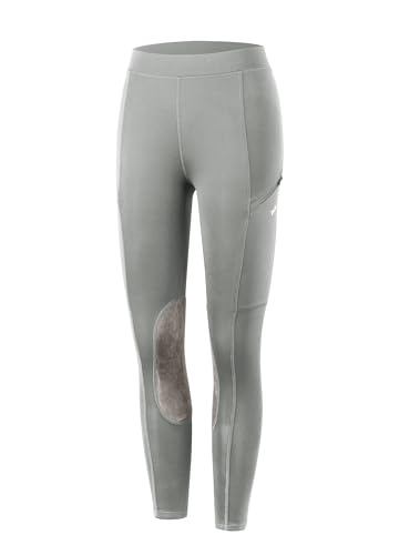 WILLIT Kinder Reithose Mädchen Reitleggings Kniebesatz Jugend Reiten Hosen Sommer Atmungsaktives elastisch mit Taschen Mittelgrau XL von WILLIT