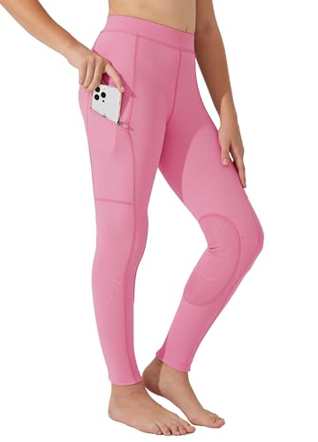 WILLIT Kinder Reithose Mädchen Reitleggings Kniebesatz Jugend Reiten Hosen Sommer Atmungsaktives elastisch mit Taschen Rosa XL von WILLIT