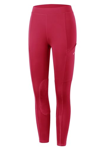 WILLIT Kinder Reithose Mädchen Reitleggings Kniebesatz Jugend Reiten Hosen Sommer Atmungsaktives elastisch mit Taschen Rot L von WILLIT
