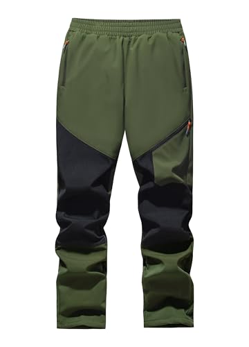 WILLIT Kinder Softshellhose Gefüttert Schneehose Thermohose Jungen Mädchen Skihose Winter Wasserdicht Wanderhose Winddicht mit 3 Taschen Armeegrün M von WILLIT