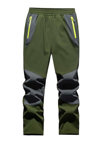 WILLIT Kinder Softshellhose Thermohose Skihose Gefüttert Jungen Mädchen Schneehose Winter Wasserdicht Winddicht Wanderhose mit Taschen Armeegrün S von WILLIT