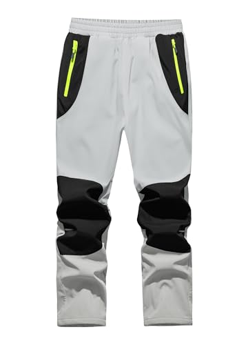 WILLIT Kinder Softshellhose Thermohose Skihose Gefüttert Jungen Mädchen Schneehose Winter Wasserdicht Winddicht Wanderhose mit Taschen Hellgrau XXL von WILLIT
