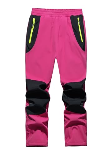 WILLIT Kinder Softshellhose Thermohose Skihose Gefüttert Jungen Mädchen Schneehose Winter Wasserdicht Winddicht Wanderhose mit Taschen Rot XXL von WILLIT