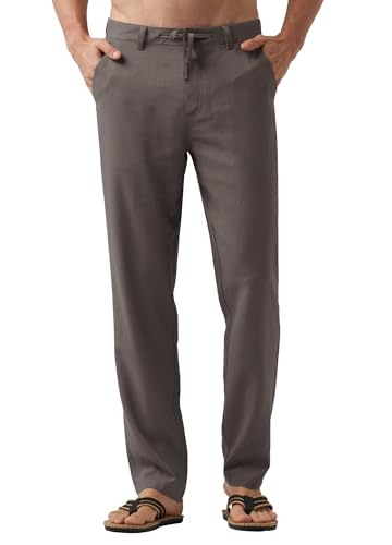 WILLIT Leinenhose Herren Lang Baumwolle Stoffhose Leicht Sommerhose Männer Freizeithose Jogginghose mit Taschen Kordelzug für Urlaub Yoga Strand Alltag Grau 38Wx30L von WILLIT