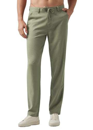 WILLIT Leinenhose Herren Lang Baumwolle Stoffhose Leicht Sommerhose Männer Freizeithose Jogginghose mit Taschen Kordelzug für Urlaub Yoga Strand Alltag Graugrün 34Wx30L von WILLIT