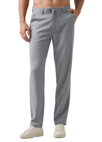WILLIT Leinenhose Herren Lang Baumwolle Stoffhose Leicht Sommerhose Männer Freizeithose Jogginghose mit Taschen Kordelzug für Urlaub Yoga Strand Alltag Hellgrau 40Wx32L von WILLIT