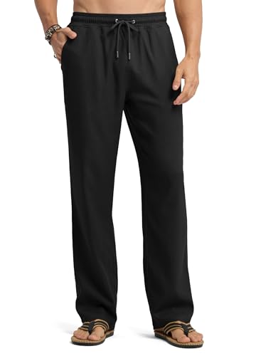 WILLIT Leinenhose Herren Lang Baumwolle Yogahose Leicht Sommerhose Stoffhose Männer Freizeithose Jogginghose mit Taschen für Yoga Alltag Urlaub Strand 28“ Schwarz XS WILLIT Leinenhose Herren Lang Baumwolle Yogahose Leicht Sommerhose Stoffhose Männer Freizeithose Jogginghose mit Taschen für Yoga Alltag Urlaub Strand 28“ Schwarz XS von WILLIT
