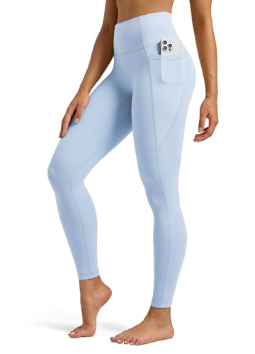 WILLIT Sport Leggings Damen Sporthose mit Taschen Yogahose Gym Leggings Blickdicht High Waist Lang Laufhose Workout 64cm Hellblau M von WILLIT