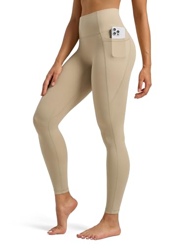 WILLIT Sport Leggings Damen Sporthose mit Taschen Yogahose Gym Leggings Blickdicht High Waist Lang Laufhose Workout 64cm Khaki XL von WILLIT