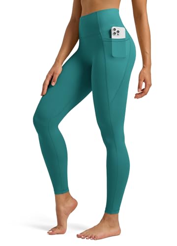 WILLIT Sport Leggings Damen Sporthose mit Taschen Yogahose Gym Leggings Blickdicht High Waist Lang Laufhose Workout 64cm Seegrün L von WILLIT