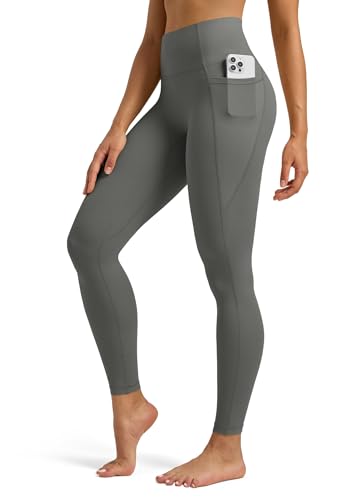 WILLIT Sport Leggings Damen Sporthose mit Taschen Yogahose Gym Leggings Blickdicht High Waist Lang Laufhose Workout 71cm Grau S von WILLIT