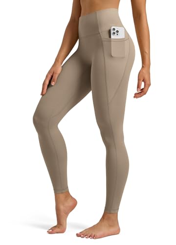 WILLIT Sport Leggings Damen Sporthose mit Taschen Yogahose Gym Leggings Blickdicht High Waist Lang Laufhose Workout 71cm Graubraun L von WILLIT