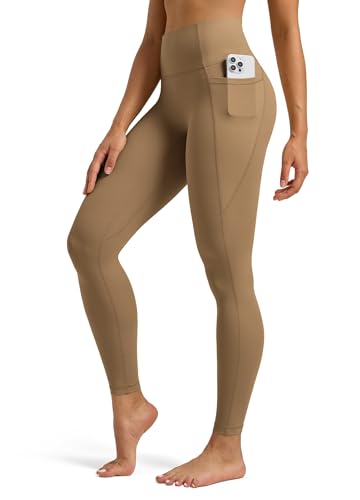 WILLIT Sport Leggings Damen Sporthose mit Taschen Yogahose Gym Leggings Blickdicht High Waist Lang Laufhose Workout 71cm Hellbraun XS von WILLIT