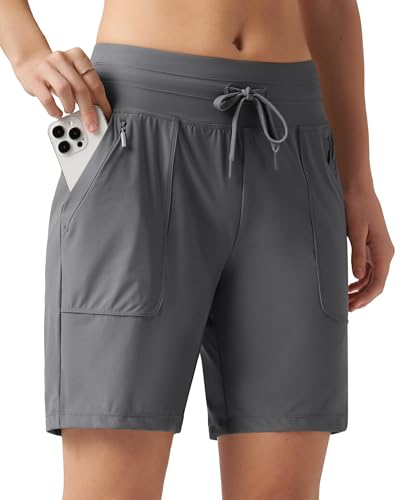 WILLIT Sporthose Damen Laufhose Kurz Sommer Shorts High Waist Laufshorts Schnelltrockene Wanderhose Workout Fitness Sport Running mit Taschen Dunkelgrau L von WILLIT