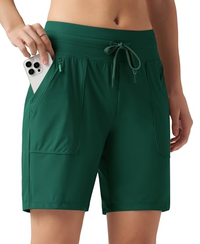 WILLIT Sporthose Damen Laufhose Kurz Sommer Shorts High Waist Laufshorts Schnelltrockene Wanderhose Workout Fitness Sport Running mit Taschen Grün 3XL von WILLIT