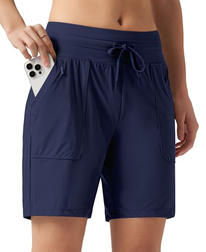 WILLIT Sporthose Damen Laufhose Kurz Sommer Shorts High Waist Laufshorts Schnelltrockene Wanderhose Workout Fitness Sport Running mit Taschen Marineblau XXL von WILLIT