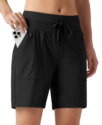 WILLIT Sporthose Damen Laufhose Kurz Sommer Shorts High Waist Laufshorts Schnelltrockene Wanderhose Workout Fitness Sport Running mit Taschen Schwarz XXL von WILLIT