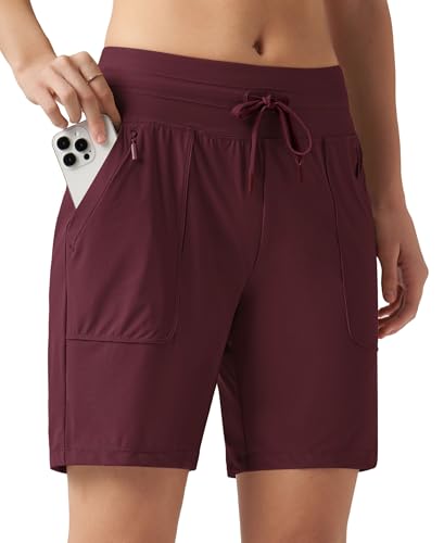 WILLIT Sporthose Damen Laufhose Kurz Sommer Shorts High Waist Laufshorts Schnelltrockene Wanderhose Workout Fitness Sport Running mit Taschen Weinrot XXL von WILLIT