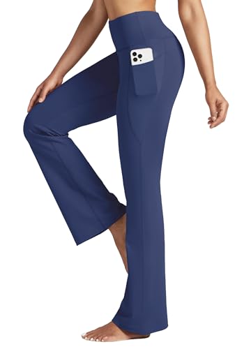 WILLIT Yogahose Damen Flare Leggings Sporthose Bauchkontrolle Jogginghose Bootcut High Waist Schlaghose Arbeitshose Stretch mit Taschen 31 Zoll Blau S von WILLIT