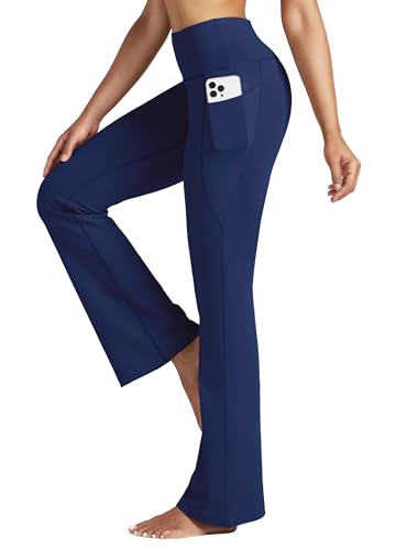 WILLIT Yogahose Damen Flare Leggings Sporthose Bauchkontrolle Jogginghose Bootcut High Waist Schlaghose Arbeitshose Stretch mit Taschen 31 Zoll Navy XXL von WILLIT