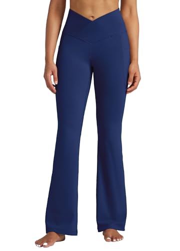WILLIT Yogahose Damen Flare Leggings Jogginghose Hohe Taille Bootcut Bauchkontrolle Sporthose Büro Stretch Hose Elegante Schlaghose Workout Leggings mit Taschen 29" Navy M von WILLIT