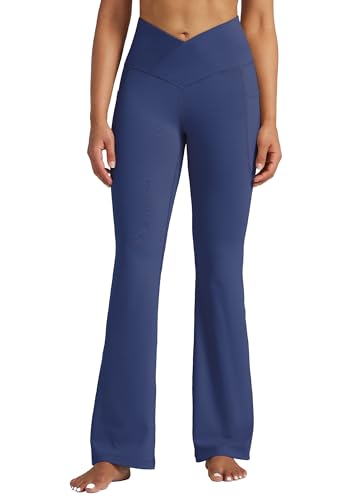 WILLIT Yogahose Damen Flare Leggings Jogginghose Hohe Taille Bootcut Bauchkontrolle Sporthose Büro Stretch Hose Elegante Schlaghose Workout Leggings mit Taschen 31" Blau XXL von WILLIT