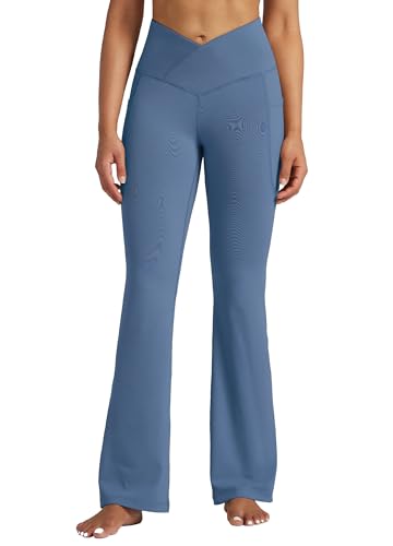 WILLIT Yogahose Damen Flare Leggings Jogginghose Hohe Taille Bootcut Bauchkontrolle Sporthose Büro Stretch Hose Elegante Schlaghose Workout Leggings mit Taschen 31" Dunstblau 3XL von WILLIT