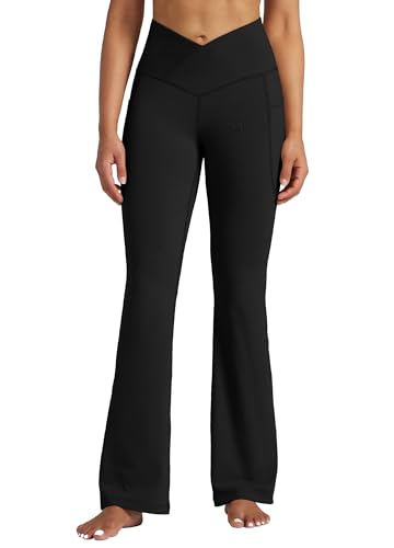 WILLIT Yogahose Damen Flare Leggings Jogginghose Hohe Taille Bootcut Bauchkontrolle Sporthose Büro Stretch Hose Elegante Schlaghose Workout Leggings mit Taschen 31" Schwarz XL von WILLIT