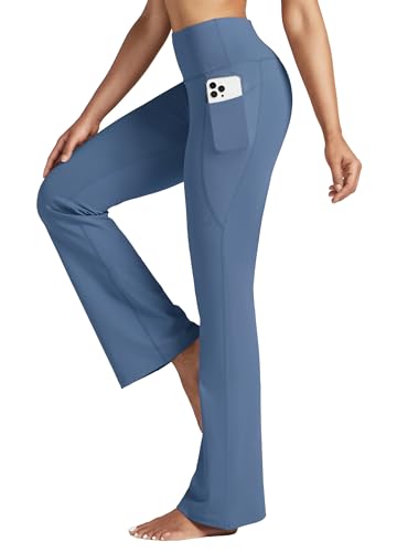 WILLIT Yogahose Damen Flare Leggings Sporthose Bauchkontrolle Jogginghose Bootcut High Waist Schlaghose Arbeitshose Stretch mit Taschen 31 Zoll Dunstblau XL von WILLIT