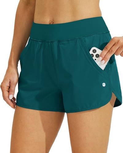 Willit Damen-Badeshorts, 7,6 cm, hohe Taille, LSF 50+, schnell trocknend, Boardshorts mit Futtertaschen, Blaugrün, Größe M von WILLIT