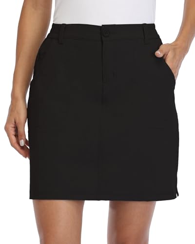 Willit Damen Skorts Golf Casual Skort Röcke UPF 50+ Quick Dry Reißverschlusstaschen Outdoor Wandern Schwarz XXL von WILLIT