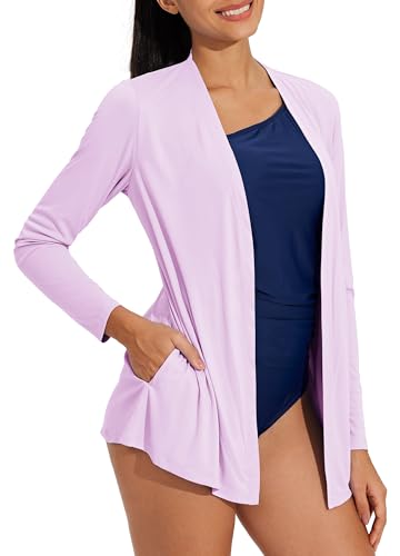 Willit Damen-Strickjacke mit LSF 50+, langärmelig, leicht, mit Taschen, LSF, UV-Schutz, schnell trocknend, Hyazinthe Purple, X-Large von WILLIT