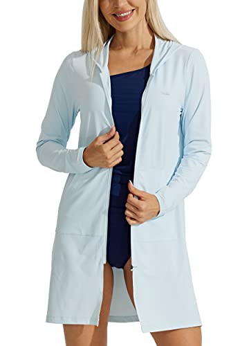 Willit Damen UPF 50+ Strand Cover Up Sonnenschutz Hoodie Lange Jacke LSF Strand Badeshirt Leicht, Hell, blau, Klein von WILLIT