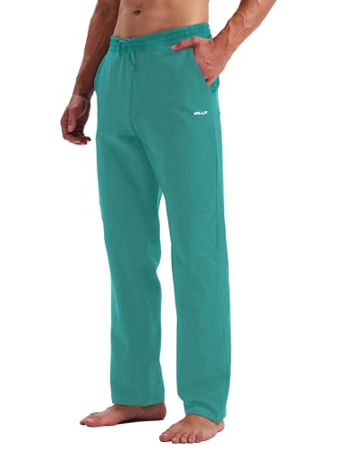 WILLIT Herren-Yoga-Sweathose aus Baumwolle, Trainingshose, offener Boden, athletische Loungehose, lockere Herren-Sweathose mit Taschen, Aqua, Groß von WILLIT