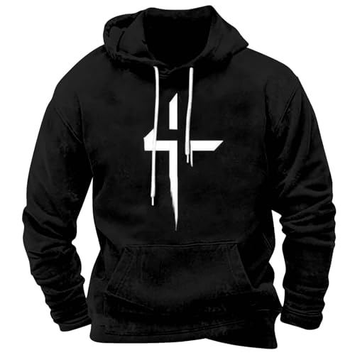 Hoodie Herren,Vintage Buchstaben Drucken Pullover Langarmshirt Kapuzenpullover Herbst Winter Sweatshirt(Black,XXL) von WILMOT